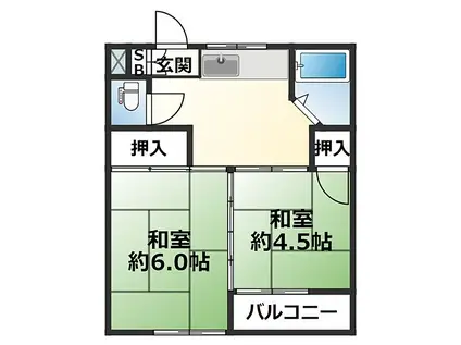 神戸市西神・山手線 湊川公園駅 徒歩3分 4階建 築46年(2DK/3階)の間取り写真