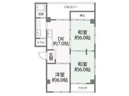 山陽電鉄本線 板宿駅 徒歩2分 4階建 築47年(3DK/3階)の間取り写真