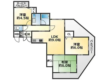 ワコーレ離宮アネックス(3LDK/1階)の間取り写真