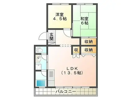 JR徳島線 徳島駅 徒歩27分 4階建 築51年(2LDK/3階)の間取り写真