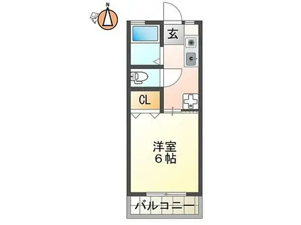JR高徳線 佐古駅 徒歩9分 3階建 築45年(1K/3階)の間取り写真