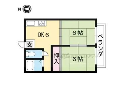 JR東海道・山陽本線 瀬田駅(滋賀) 徒歩6分 2階建 築44年(2DK/2階)の間取り写真