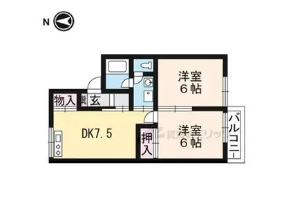 JR東海道・山陽本線 瀬田駅(滋賀) 徒歩20分 2階建 築32年(2DK/1階)の間取り写真