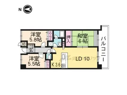 JR東海道・山陽本線 瀬田駅(滋賀) 徒歩22分 7階建 築28年(3LDK/3階)の間取り写真