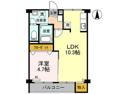 松原マンション(1LDK/3階)の間取り写真