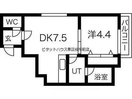 札幌市営東豊線 新道東駅 徒歩5分 4階建 築20年(1LDK/4階)の間取り写真