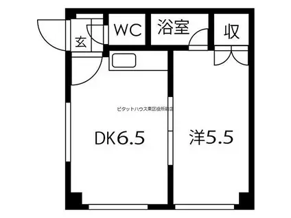 札幌市営東豊線 元町駅(札幌) 徒歩9分 4階建 築33年(1DK/1階)の間取り写真