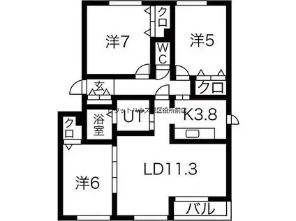 札幌市営東豊線 環状通東駅 徒歩17分 2階建 築26年(3LDK/2階)の間取り写真