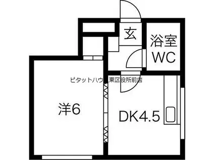 札幌市営東豊線 元町駅(札幌) 徒歩4分 4階建 築36年(1DK/2階)の間取り写真