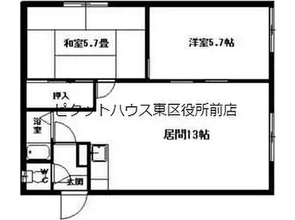 JR学園都市線 新川駅(北海道) 徒歩2分 3階建 築38年(2LDK/1階)の間取り写真