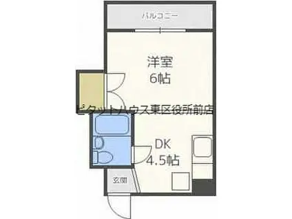 札幌市営南北線 北１８条駅 徒歩3分 5階建 築39年(1DK/4階)の間取り写真