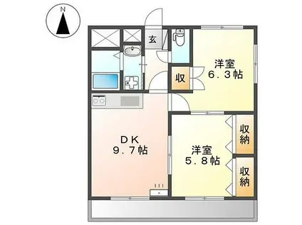 名鉄瀬戸線 小幡駅 徒歩13分 3階建 築22年(2DK/2階)の間取り写真