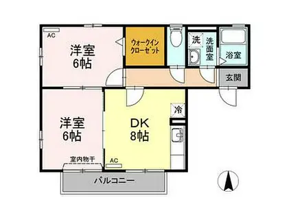 JR中央本線 新守山駅 徒歩16分 2階建 築22年(2DK/2階)の間取り写真