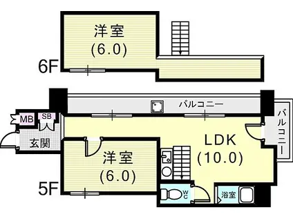 生田リバーハイツ(1LDK/5階)の間取り写真