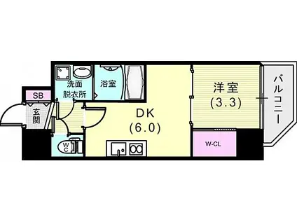 セレニテ神戸元町クレア(1LDK/4階)の間取り写真