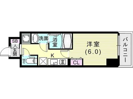 エスティライフ三宮東(1K/3階)の間取り写真