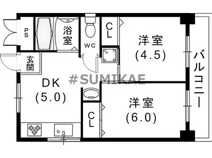 シティハイツ二宮(2DK/2階)の間取り写真