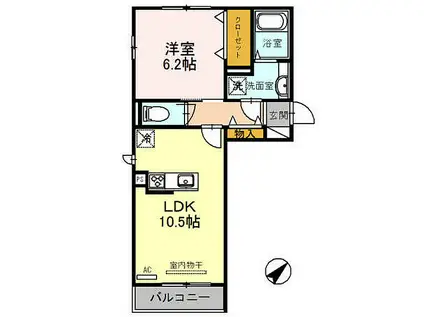 ロッコウコルンーS(1LDK/2階)の間取り写真