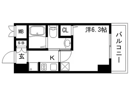 エステムプラザ神戸三宮ルクシア(1K/6階)の間取り写真