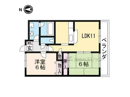 JR山陰本線 千代川駅 徒歩1分 8階建 築24年(2LDK/4階)の間取り写真