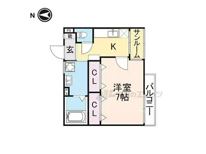 JR山陰本線 高津駅(京都) 徒歩10分 2階建 築40年(1K/2階)の間取り写真