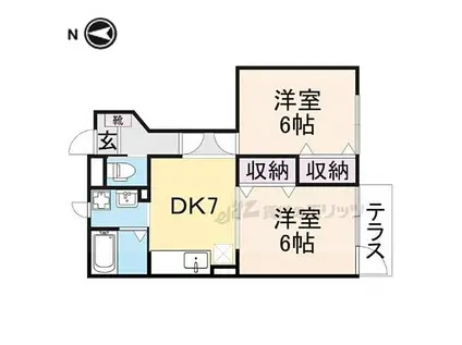 JR舞鶴線 西舞鶴駅 徒歩11分 2階建 築21年(2DK/1階)の間取り写真