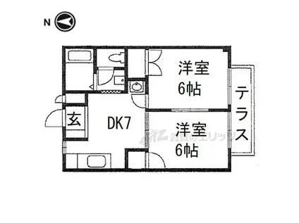 JR山陰本線 園部駅 徒歩35分 2階建 築32年(2DK/1階)の間取り写真