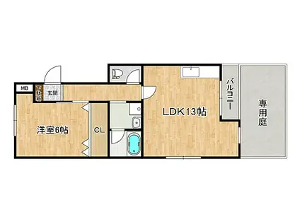 JR東海道・山陽本線 住吉駅(ＪＲ・六甲ライナー) 徒歩5分 3階建 築46年(1LDK/1階)の間取り写真