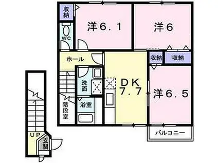 山陽電鉄本線 飾磨駅 徒歩10分 2階建 築26年(3DK/2階)の間取り写真