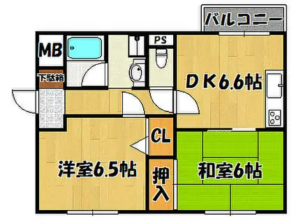 JR山陽本線 西明石駅 徒歩8分 3階建 築27年(2DK/2階)の間取り写真