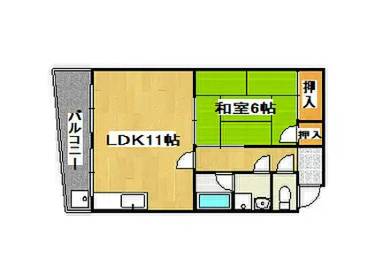 JR山陽本線 魚住駅 徒歩7分 4階建 築53年(1LDK/2階)の間取り写真