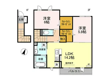 山陽電鉄本線 月見山駅 徒歩3分 2階建 築7年(2LDK/2階)の間取り写真