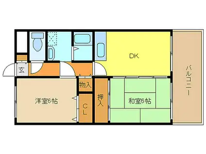 JR山陽本線 御着駅 徒歩15分 3階建 築28年(2DK/2階)の間取り写真