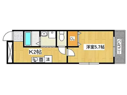 JR東海道・山陽本線 六甲道駅 徒歩5分 5階建 築41年(1K/4階)の間取り写真