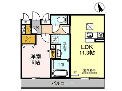 JR山陽本線 姫路駅 徒歩19分 3階建 築8年(1LDK/1階)の間取り写真
