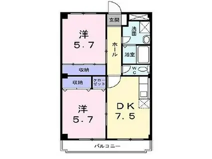 JR山陽本線 明石駅 バス乗車時間：16分 日向前バス停で下車 徒歩3分 4階建 築27年(2DK/2階)の間取り写真