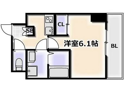 JR大阪環状線 寺田町駅 徒歩6分 9階建 築6年(1K/6階)の間取り写真