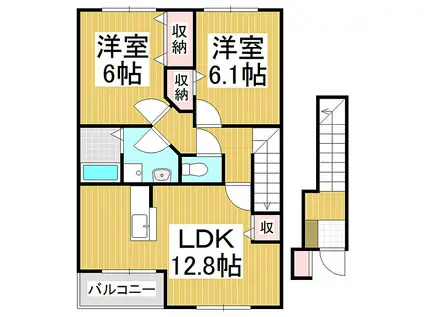 JR中央本線 茅野駅 バス乗車時間：15分 中沢バス停で下車 徒歩7分 2階建 築21年(2LDK/2階)の間取り写真