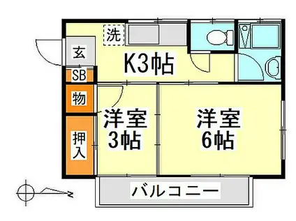 草加小川ハイツ(2K/2階)の間取り写真