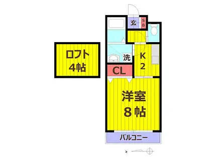 プレステージ原田(1K/2階)の間取り写真