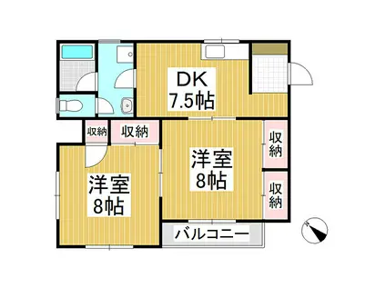 ハイツアカオ(2DK/2階)の間取り写真
