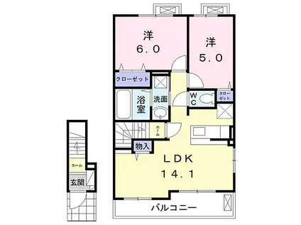 ラ・フェリーチェII(2LDK/2階)の間取り写真