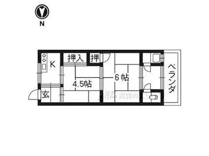 近鉄京都線 向島駅 徒歩11分 2階建 築45年(2K/2階)の間取り写真
