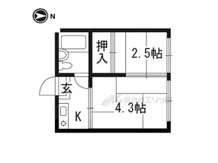 京都地下鉄東西線 椥辻駅 徒歩18分 2階建 築48年(2K/2階)の間取り写真