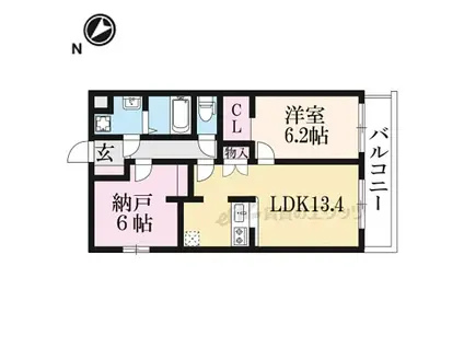 JR東海道・山陽本線 桂川駅(京都) 徒歩14分 4階建 築1年(2LDK/1階)の間取り写真