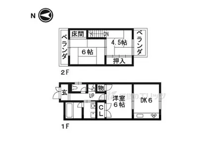 近鉄京都線 小倉駅(京都) 徒歩3分 2階建 築52年(3DK)の間取り写真