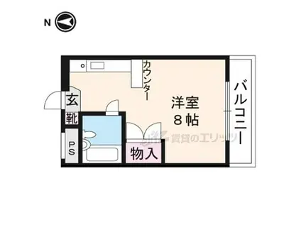 近鉄京都線 富野荘駅 徒歩3分 3階建 築36年(1K/3階)の間取り写真