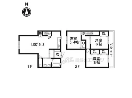 京阪宇治線 観月橋駅 徒歩5分 2階建 築58年(3LDK/2階)の間取り写真