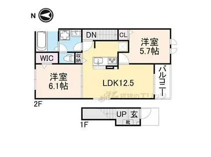 山城町平尾アパート(2LDK/2階)の間取り写真