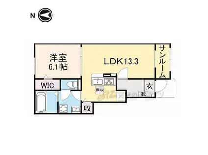 近鉄京都線 興戸駅 徒歩14分 2階建 新築(1LDK/1階)の間取り写真